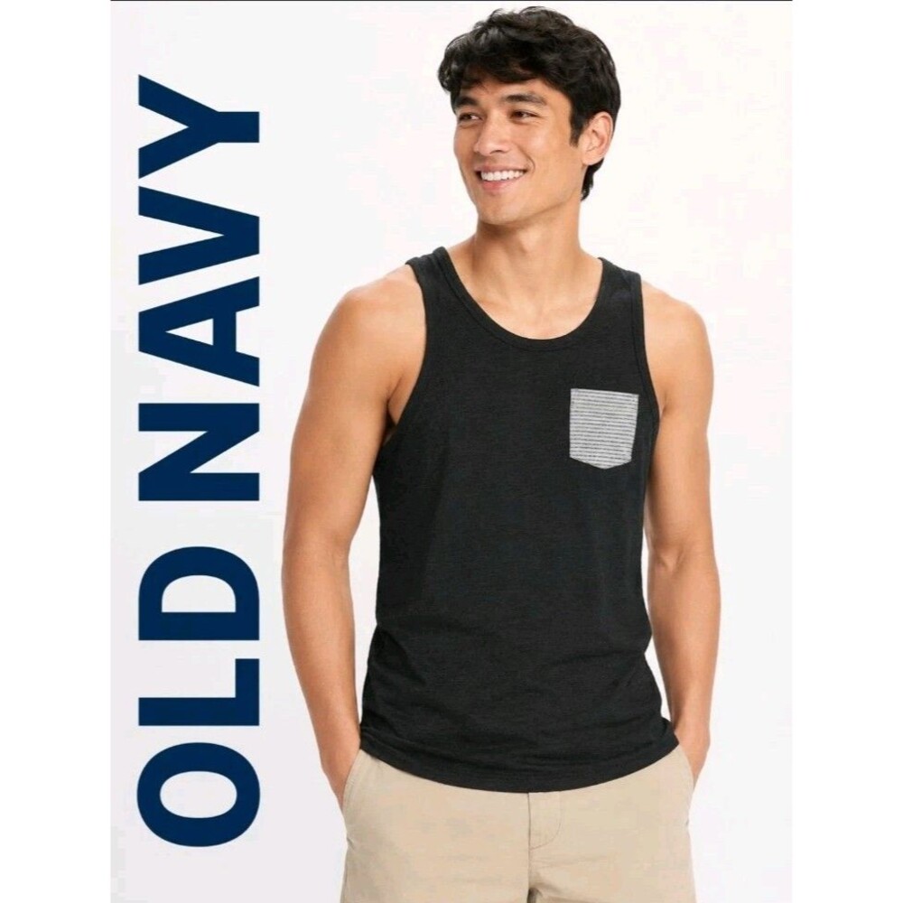 NWT OLD NAVY Mens S/P Patterned Pocket Beach Casual Muscle Tee Tank Top Black
